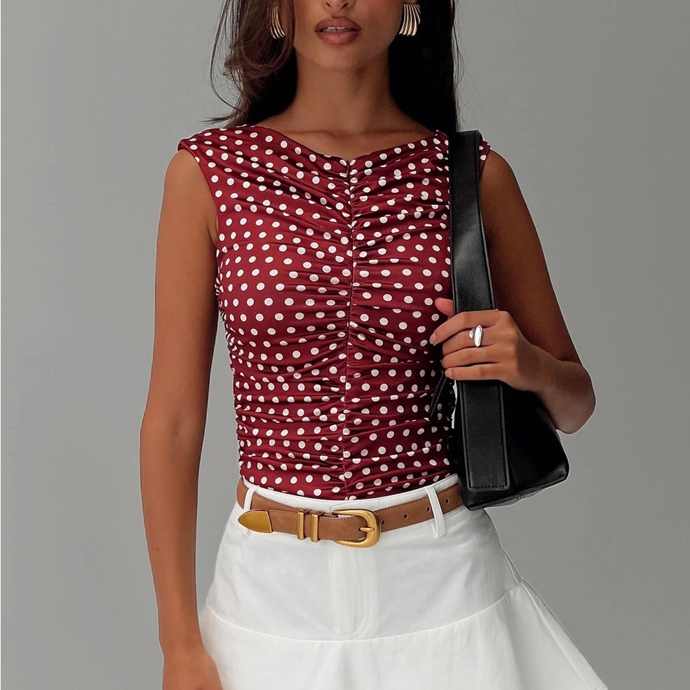 Princess Polly Perfect Harmony Ruched Top Red Polka Dot